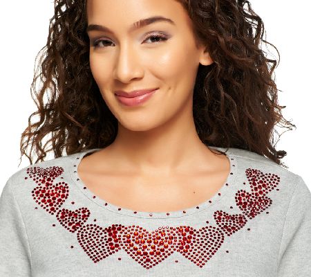 Quacker Factory Pave Heart 3/4 Sleeve T-shirt