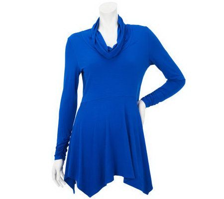 Linea by Louis DellOlio Drape Neck Tunic with Asymmetric Hem - A231143