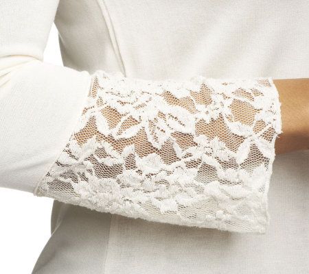 Edge by Jen Rade Drape Neck Knit Top w/Lace Sleeve Detail