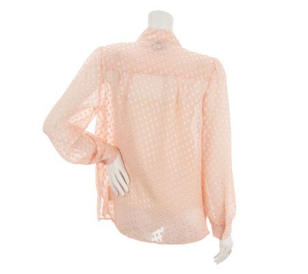 Linea by Louis DellOlio Swiss Dot Blouse with Tie Neckline