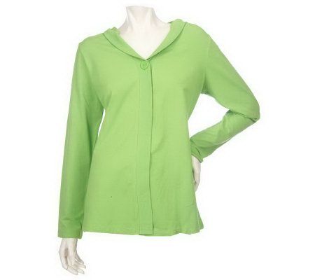 As Is Sport Savvy Stretch Jersey knit One Button Hooded Cardigan - A237143