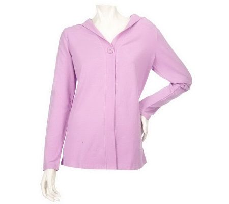 As Is Sport Savvy Stretch Jersey knit One Button Hooded Cardigan - A237143