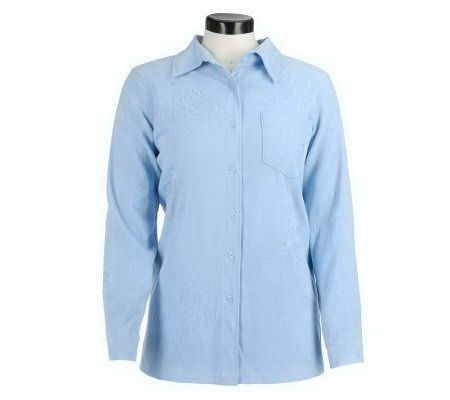 Denim & Co. Embroidered Stretch Moleskin Big Shirt - A33743