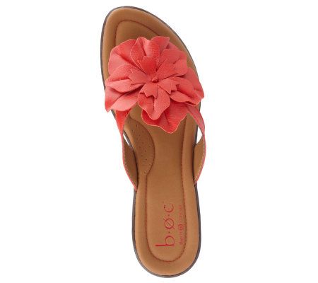 B.O.C. by Born Vivian Leather Slip-on Thong Sandals w/Flower Detail