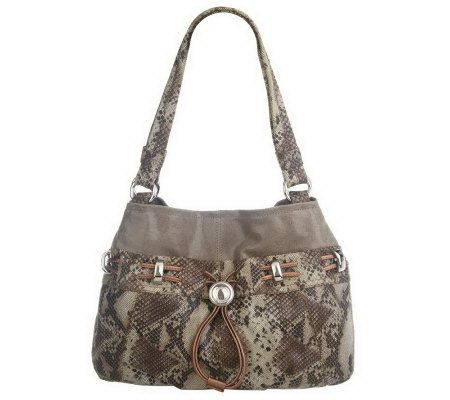 B.Makowsky Snake Embossed East/West Drawstring Shopper - A210544