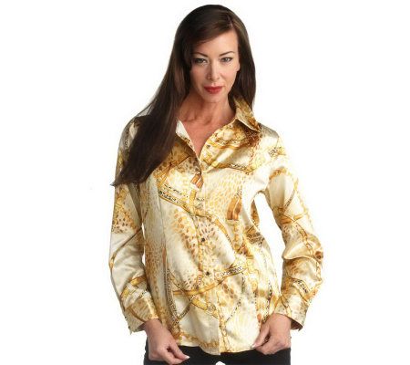 George Simonton Printed Stretch Charmeuse Blouse with Princess Seams - A212044
