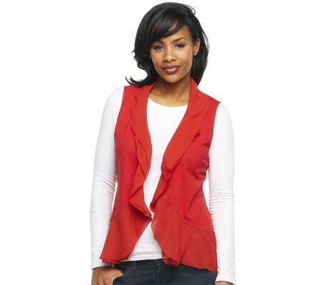 LOGO by Lori Goldstein Chiffon Trim Vest - A212544
