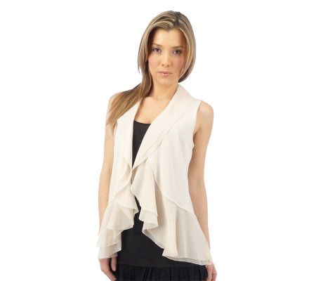 LOGO by Lori Goldstein Chiffon Trim Vest