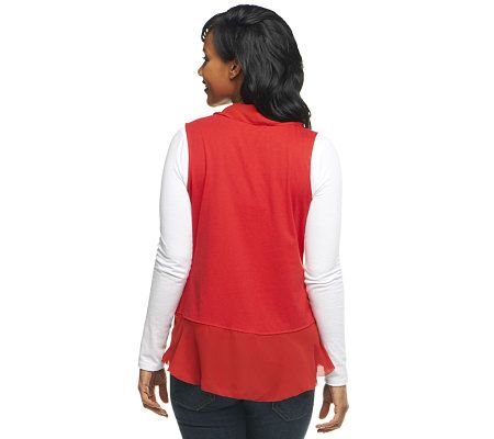 LOGO by Lori Goldstein Chiffon Trim Vest