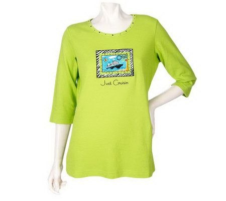 Quacker Factory 3/4 Sleeve Travel T-shirt - A212744