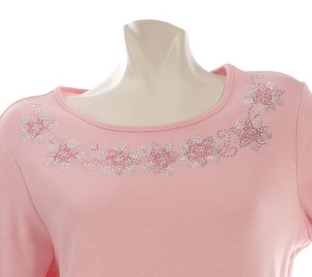 Quacker Factory 3/4 Sleeve Studded Floral T-shirt