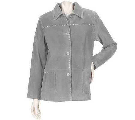 As Is Denim & Co. Washable Suede Barn Jacket w/ Pickstitch - A214444