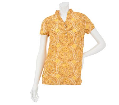 Isaac Mizrahi Live! Daphne Paisley Short Sleeve Top - A215544