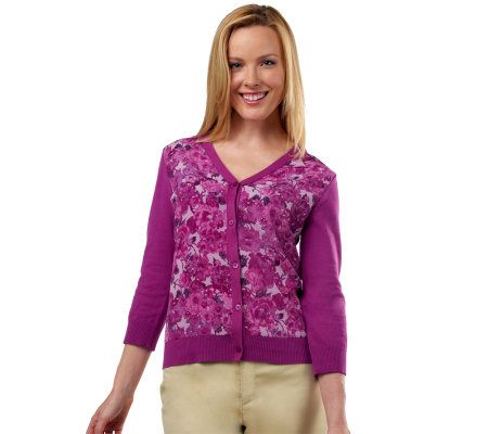 Isaac Mizrahi Live! Adriana Floral Print Woven Front Cardigan - A216344