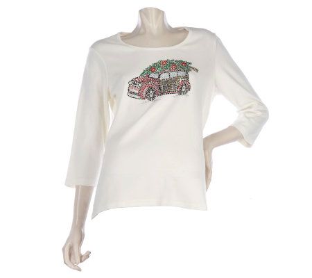 Quacker Factory Family Holiday 3/4 Sleeve T-Shirt - A218344