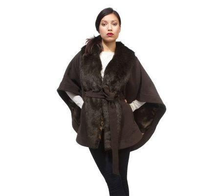 Luxe Rachel Zoe Cape with Faux Fur Collar and Removeable Belt - A219044