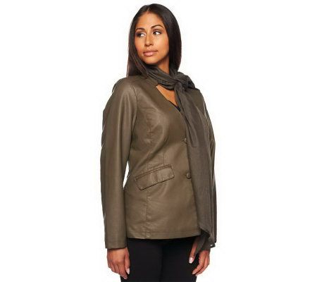 Jennifer Hudson Collection Faux Leather Jacket with DetachableScarf - A228644