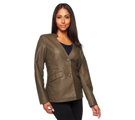 Jennifer Hudson Collection Faux Leather Jacket with DetachableScarf