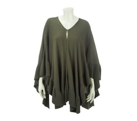 Dennis Basso Knit Shawl with Rib Trim and Hook & Eye Closure - A228744