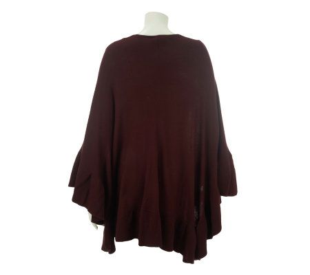Dennis Basso Knit Shawl with Rib Trim and Hook & Eye Closure