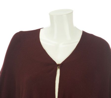 Dennis Basso Knit Shawl with Rib Trim and Hook & Eye Closure