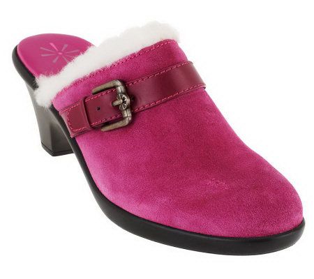 Isaac Mizrahi Live! Faux Shearling Suede Clog with Buckle - A229344