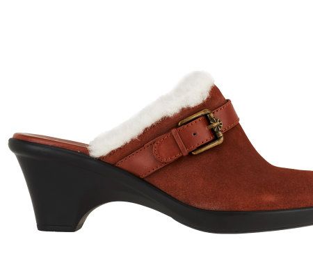 Isaac Mizrahi Live! Faux Shearling Suede Clog with Buckle