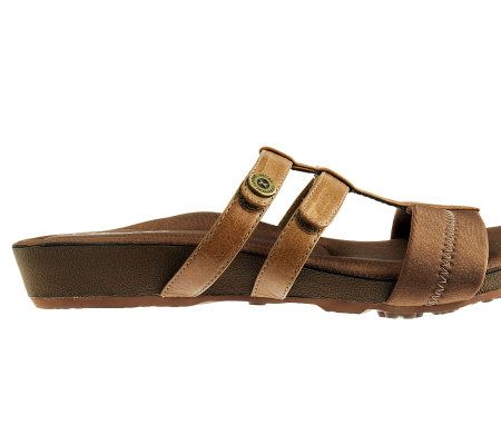 Aetrex Berries Adjustable Slide Sandals w/ Leather Trim