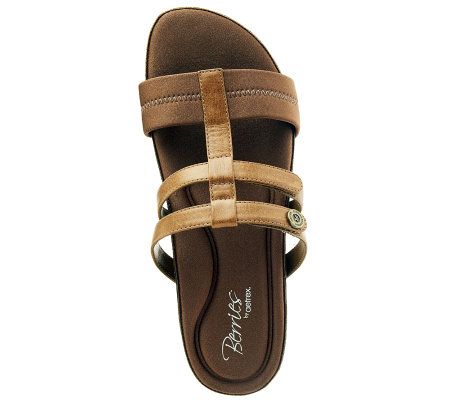 Aetrex Berries Adjustable Slide Sandals w/ Leather Trim