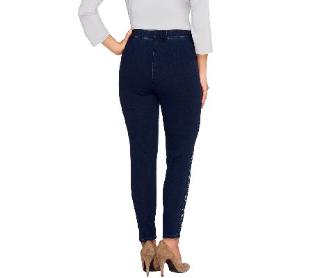 Quacker Factory DreamJeannes Leggings with Floral Vine Sparkle Detail