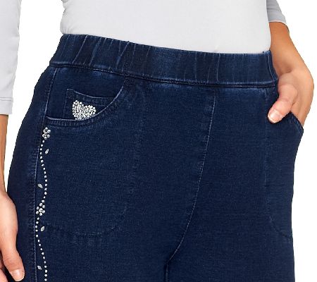 Quacker Factory DreamJeannes Leggings with Floral Vine Sparkle Detail