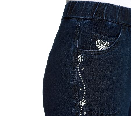 Quacker Factory DreamJeannes Leggings with Floral Vine Sparkle Detail