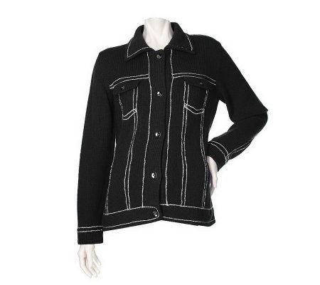 As Is Denim & Co. Button Down Sweater w/ Jean Jacket and Detail - A236644