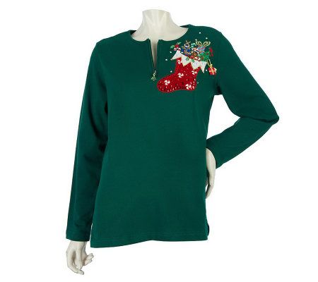 Quacker Factory Stocking Half Zip Top - A93844