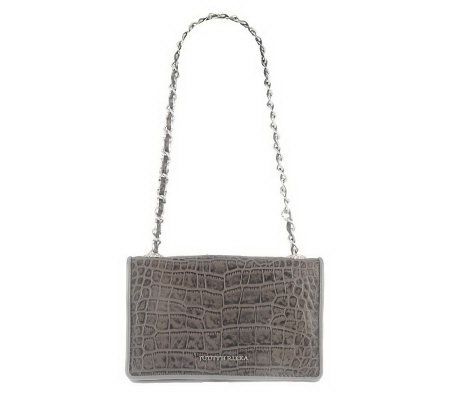 Judith Ripka Hudson Croco Embosssed Leather Clutch w/Chain Handle - A213245