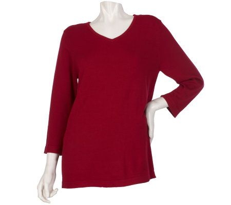 Susan Graver Essentials V-neck 3/4 Sleeve Sweater - A216945