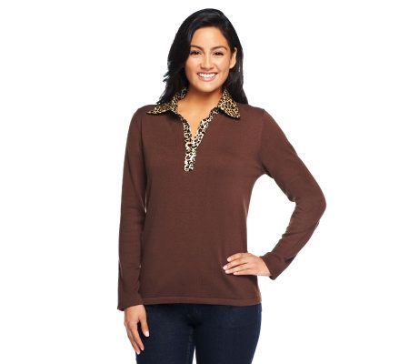 Quacker Factory Sweater with Animal Woven Collar - A217045