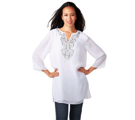 Mark of Style by Mark Zunino 3/4 Sleeve Tunic with Embroidery - A224845
