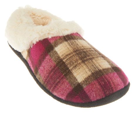 Dearfoams Plaid Clog with Faux Fur Cuff and Lining - A227845