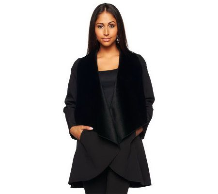 Jennifer Hudson Collection Drape Front Jacket with Faux Fur - A228645