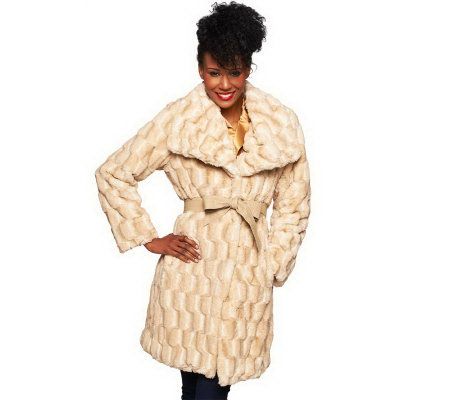 Dennis Basso Sculpted Faux Fur Draped Collar Coat with Belt - A229745