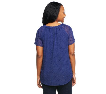 Isaac Mizrahi Live! Flutter Sleeve Swiss Dot Blouse