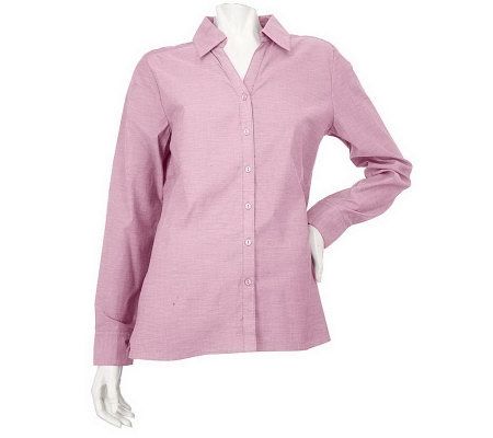 As Is Denim & Co. Y-Neck Button Front Woven Shirt - A236845