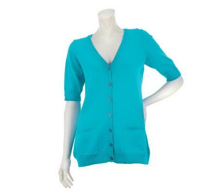 As Is Denim & Co. Essentials Elbow Sleeve Cardigan with Pockets - A237445