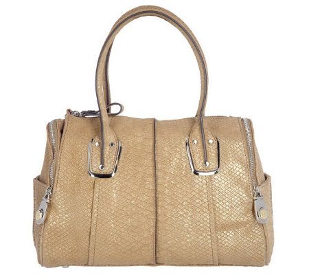 B.Makowsky Shimmer Snake Embossed Leather Zip Top Satchel - A210846