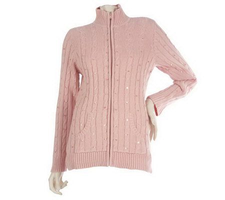 Quacker Factory Zip Front Cable Duet Sweater - A211346