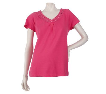 Quacker Factory Studded Sparkle Flutter Sleeve T-shirt - A213346