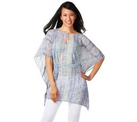 CV by Cynthia Vincent Etched Tribal Print Sheer Kaftan - A223446