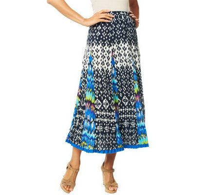 Susan Graver Crinkled Gauze Printed Pull-on Gored Skirt - A224546