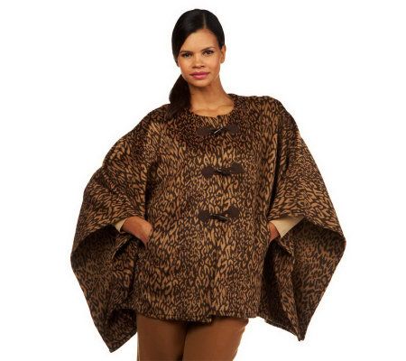 Isaac Mizrahi Live! Leopard Blanket Coat with Toggles - A225646